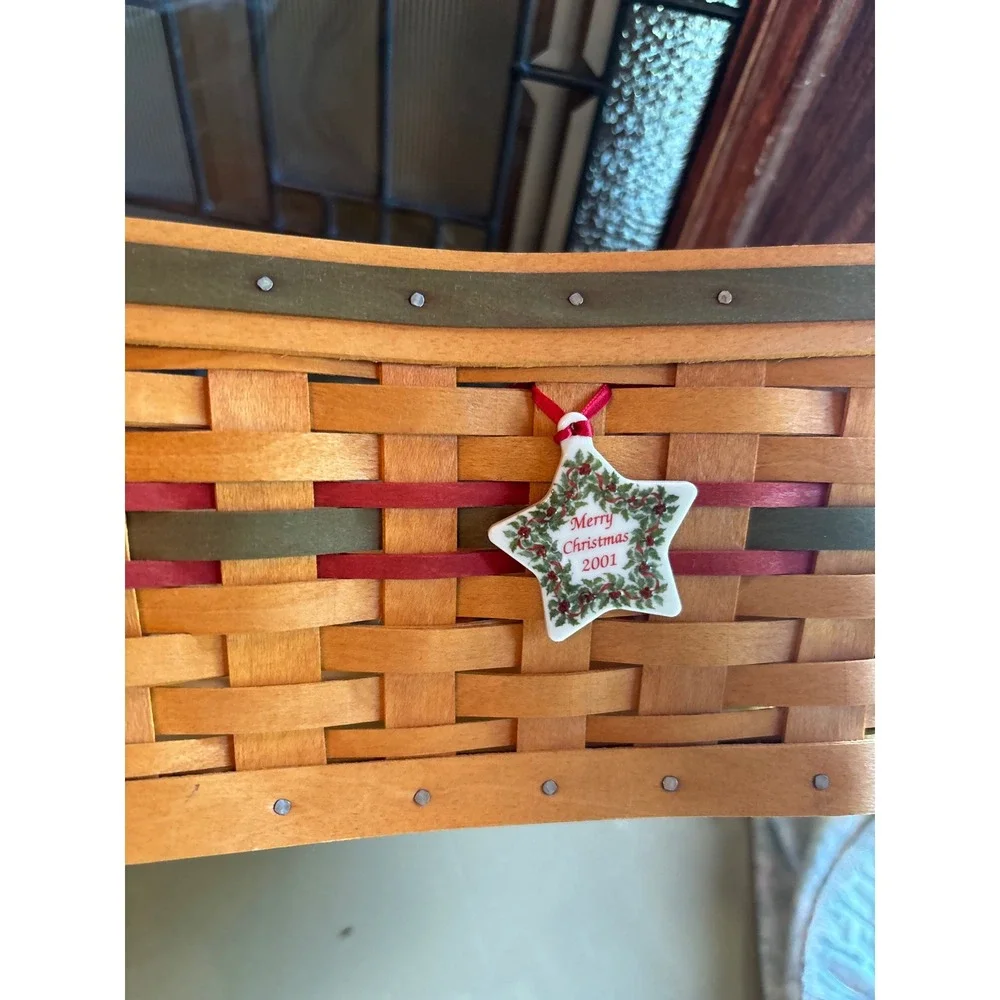 Longaberger 2001 Shining Star Christmas Basket Wood Lid Liner Protectors Charm